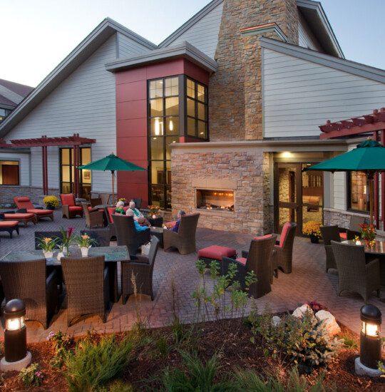 outdoor patio at dusk
